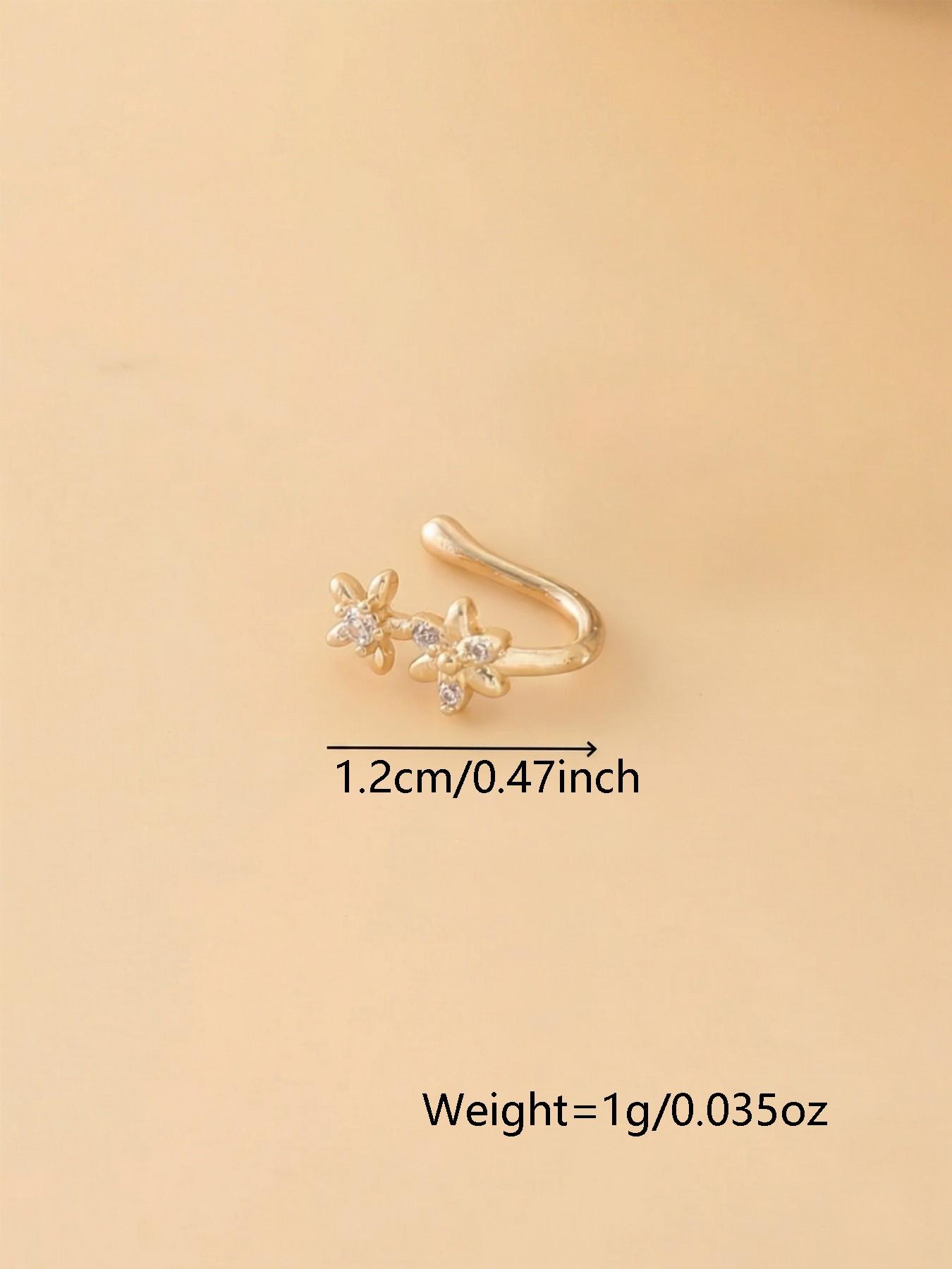 4-Pack Easy Flower Nose Clips, Synthetic Zirconia Inlay, Fake Piercing-Free Nose Jewelry, Fashionable Daily Wear Nose Rings