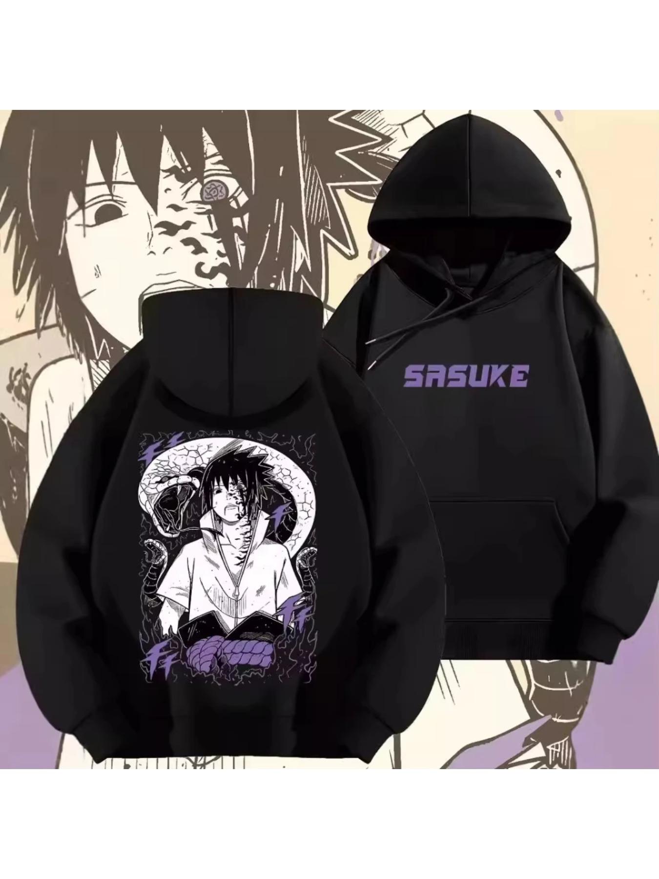 MINISO Long Sleeved Hoodie Men's Women Harajuku Pullover Casual Top Uchiha Sasuke Curse Print Street Wear Spring and Autumn Tops