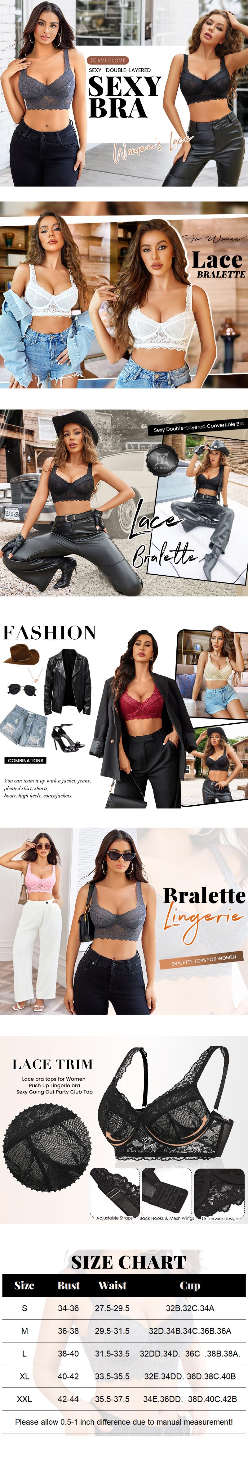 Avidlove Bras for Women Lace Bralettes with Underwire Push Up Women's Balconette Lingeries Bra