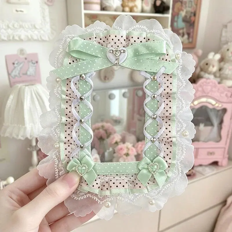Ins Kawaii Lace Bow Polk Dot Fashion Keychain Card Holder Cute Student Photocard Protector ID Case Guka Pouch for Kpop Fan