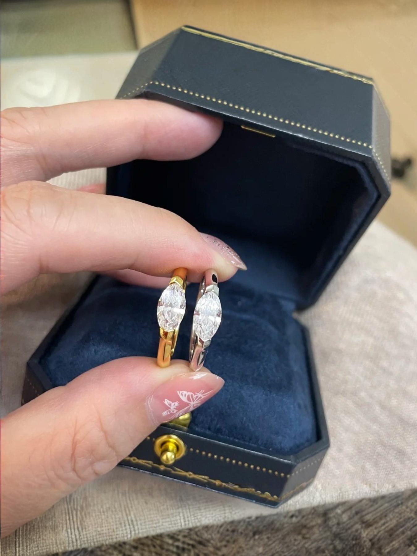 Women's Marquise Diamond Ring, High Carbon Diamond, Unique Rhombus Design, Versatile Fashion Jewelry, Elegant Angel Eye Band