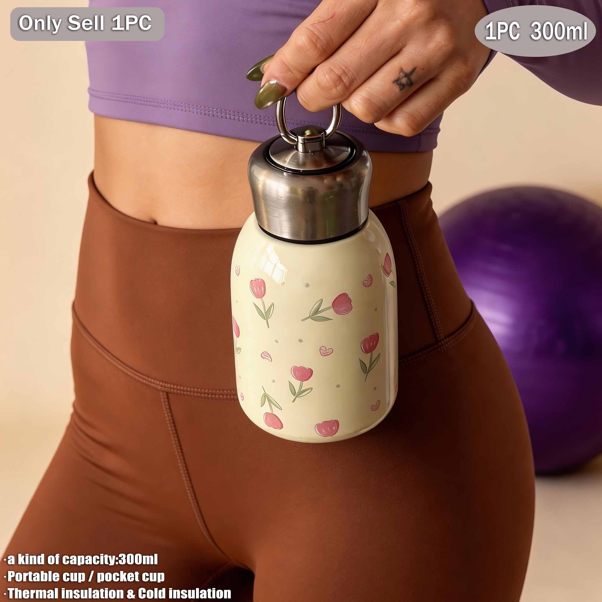 300ML Tulip Theme Dual-Layer Stainless Steel Insulated Cup, Pocket Cup, Travel Mug, Outdoor Water Bottle, Gift for All Occasions