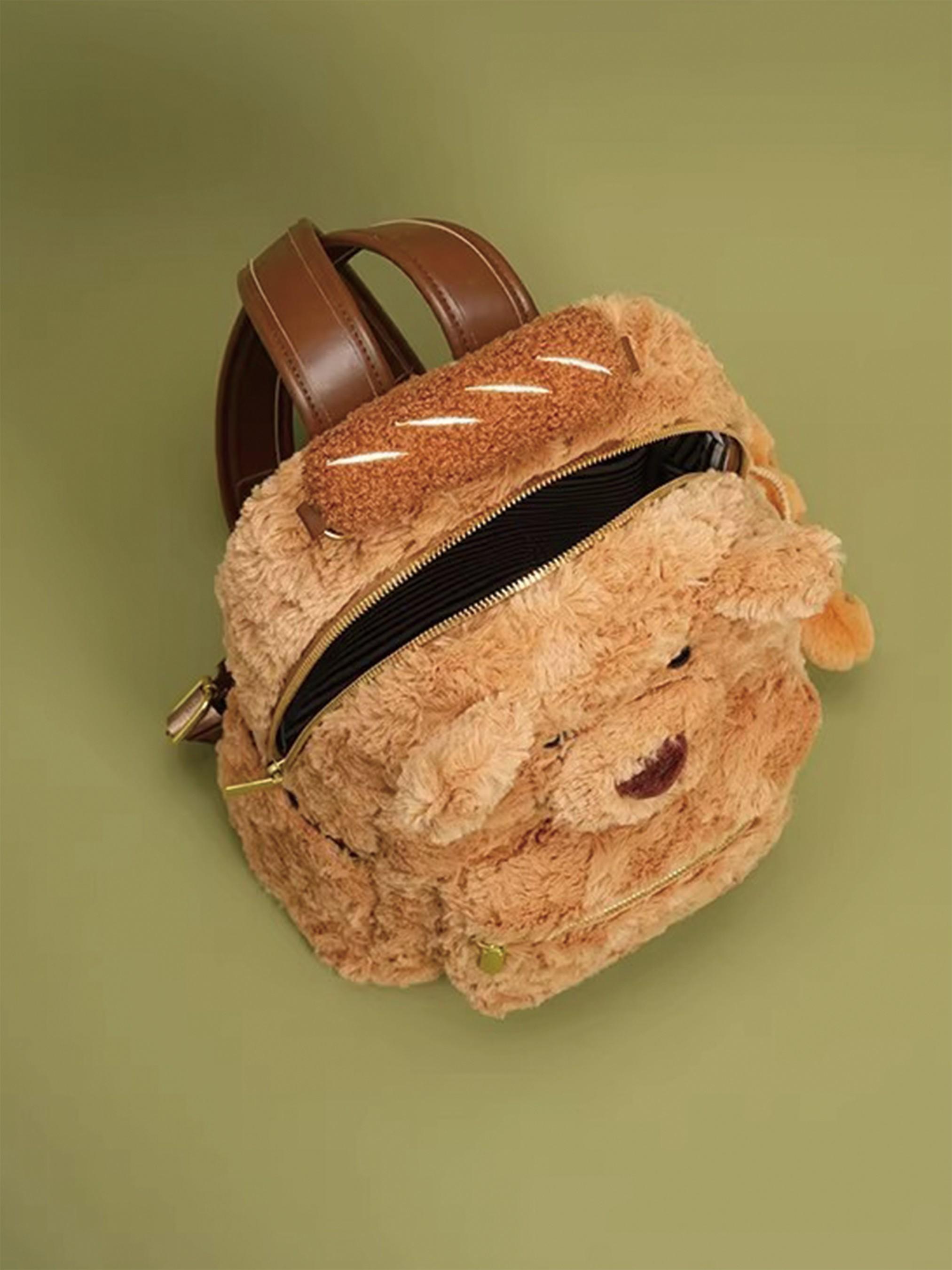 Teddy Bear Backpack - Cute and Playful Plush Shoulder Bag for Women | Mini Backpack with 3D Bear Face and Pom-pom Ornaments | Soft and Fluffy Crossbody Bag, Ideal for School, Outings and Daily Outfits | Viral Fashion Accessory on Douyin | Perfect Gift for