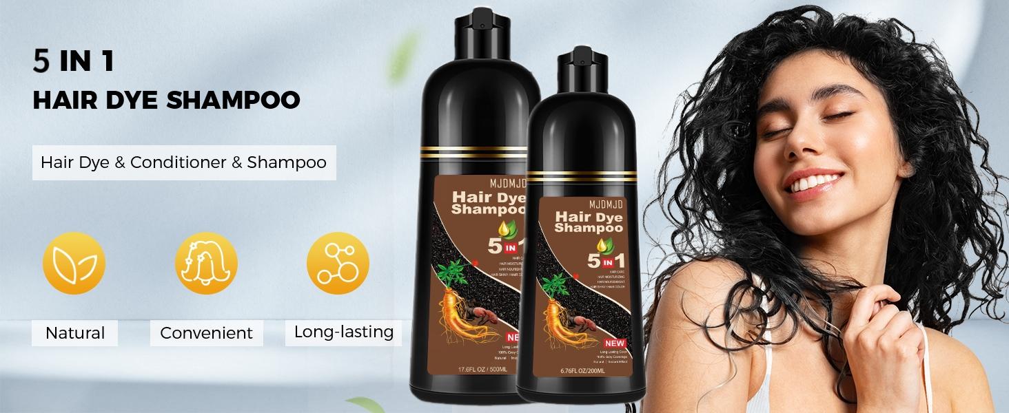 5 in 1 Red Wine Hair Color Shampoo,Quick Acting Hair Dye,New Portable Mini,Experience Pack,200 ML,Effectively Cover Gray Hair,With Ginger And Ginseng Extracts,Suitable for all Both Male And Female,Easy to carry,Haircare Unisex Formula