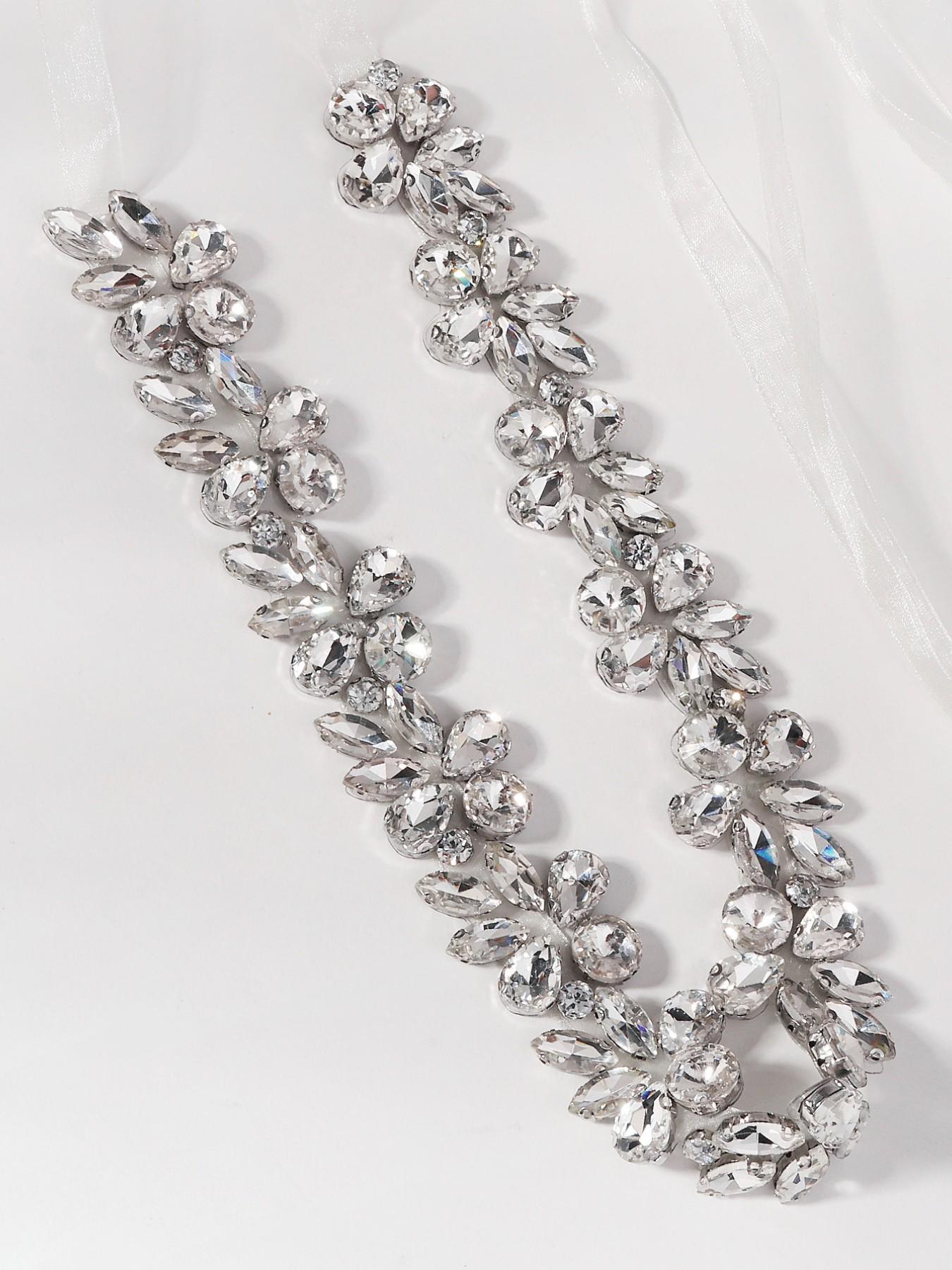Bridal High-End Sparkling Rhinestone Waist Belt For Dress, Heavy-Duty Rhinestone Organza Ribbon Sash, Wedding Bridesmaid Evening Gown Accent, Belts For Dresses