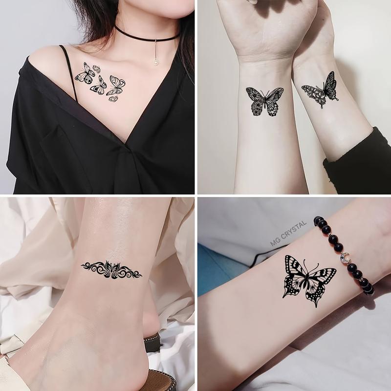 Temporary Tattoo Stickers with Butterfly Design, Waterproof Fake Tattoos for Women, Durable Party Use, Finger Wrist Clavicle