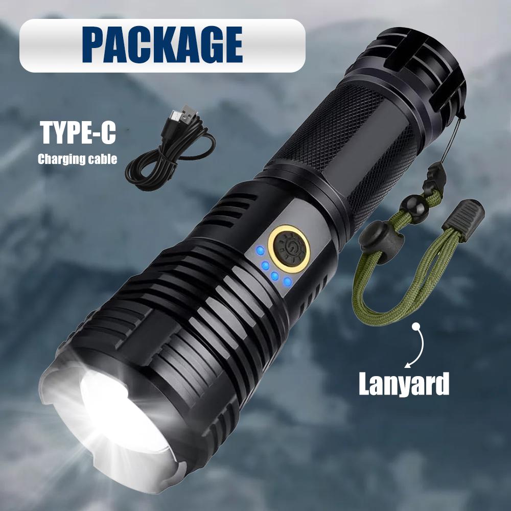 Ultra-Bright Tactical Flashlight - High-Powered LED Light with 5 Modes, Wide Beam Angle,Long-Lasting Battery Life - Ideal for Camping, Hiking, Outdoor rechargeable flashlight flashlight Multipurpose Rechargeable flashlight  1000000 lumens