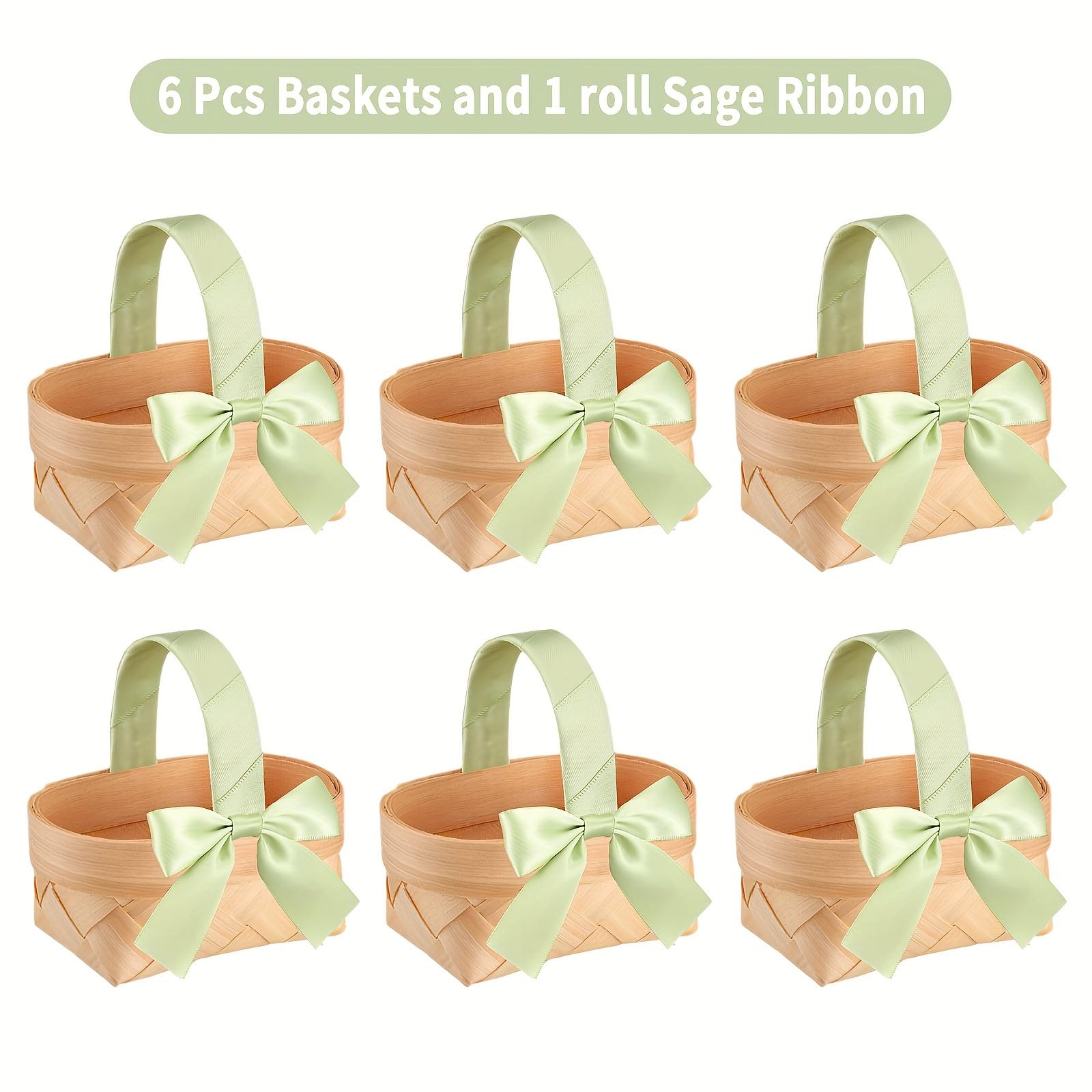 6/12 Pcs Small Handwoven Mini Baskets, Decorative Wooden Floral Picnic Baskets with Handles for Wedding, Party, Birthday & Mother's Day Presents