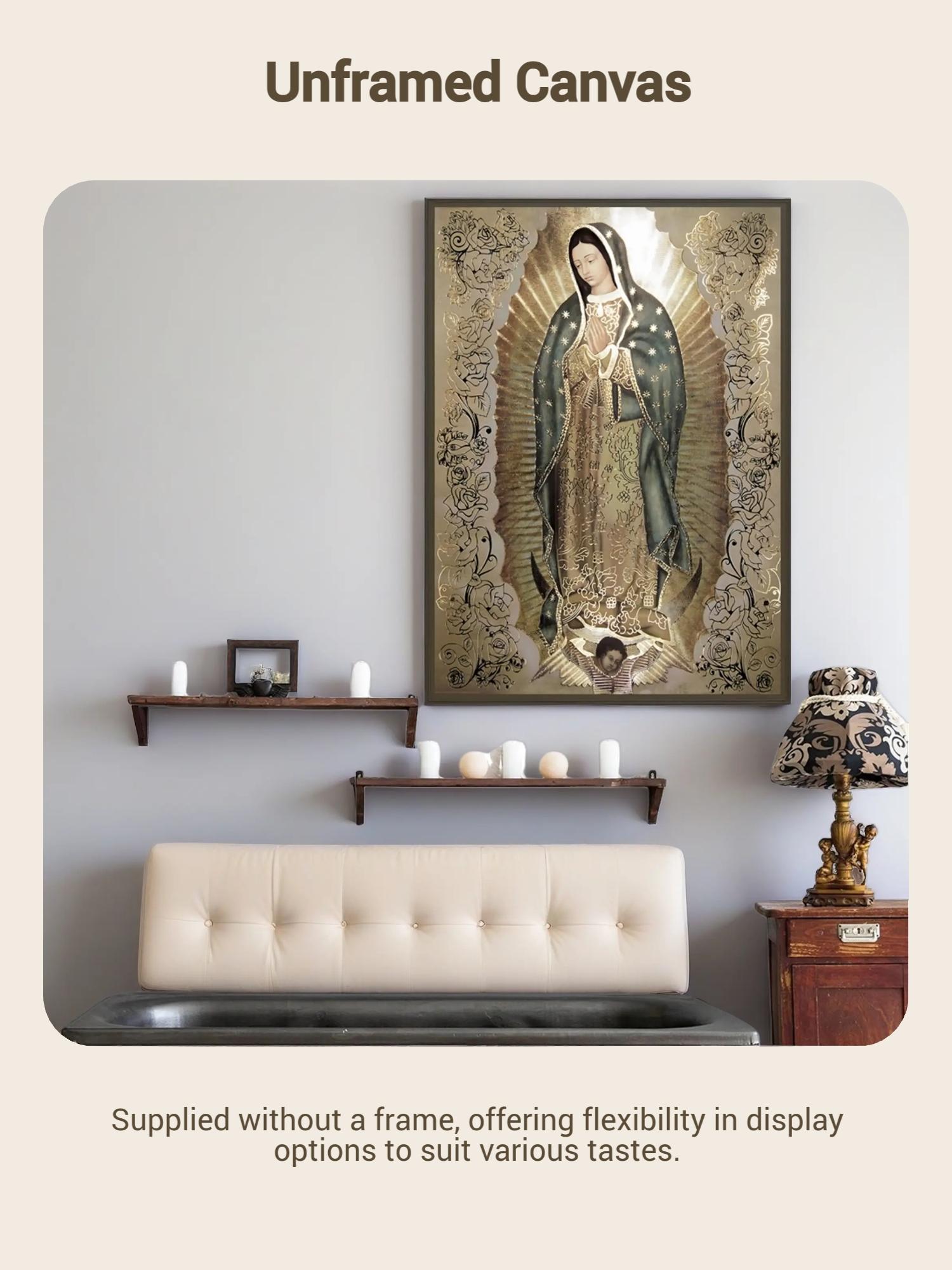 Guadalupe Virgin Mary Pattern Unframed Painting, Wall Art Canvas Printing, Wall Decor for Home Living Room Bedroom, Religious Decoration