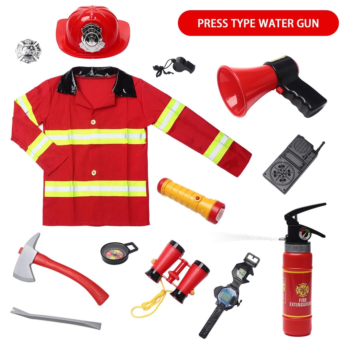 Kids Firefighter Costume Set, Firefighter Accessories, Reflective Jacket Dress Up Role Play, Career Experience Cosplay Props, Christmas Birthday Gift for Ages 3+
