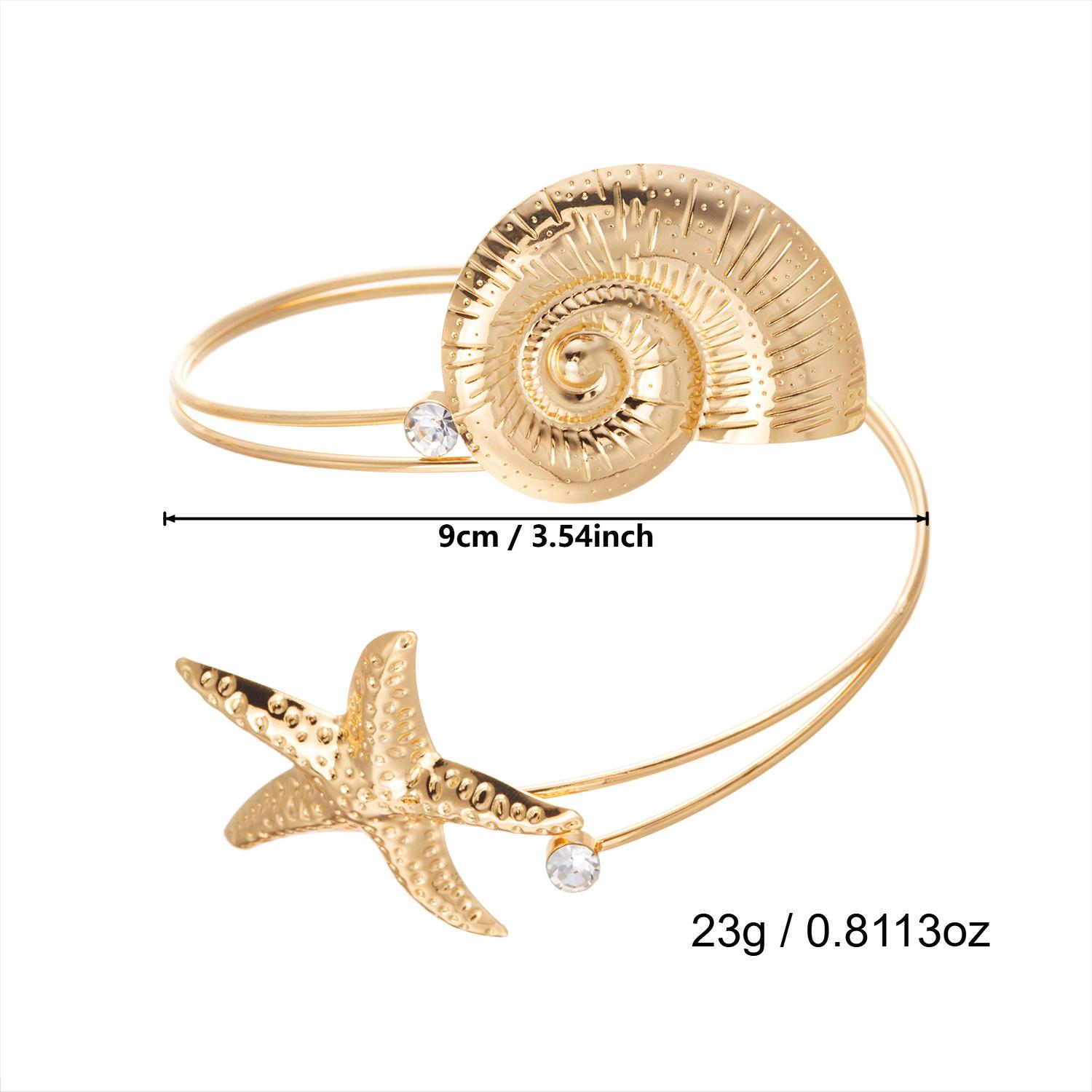 Elegant Starfish and Seashell Open Bangle Bracelet for Women Adjustable Metal Arm Cuff Jewelry Trendy Ocean Inspired Fashion Accessory Summer Beach Style