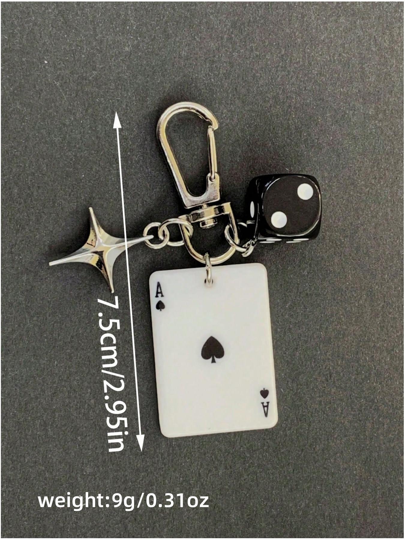 Playing Card & Dice Key Chain with Star Pendant, Spade Diamond Club Alloy Metal Keyring, Bag Charm, Car Keychain, Phone Strap, Keychain for Bags