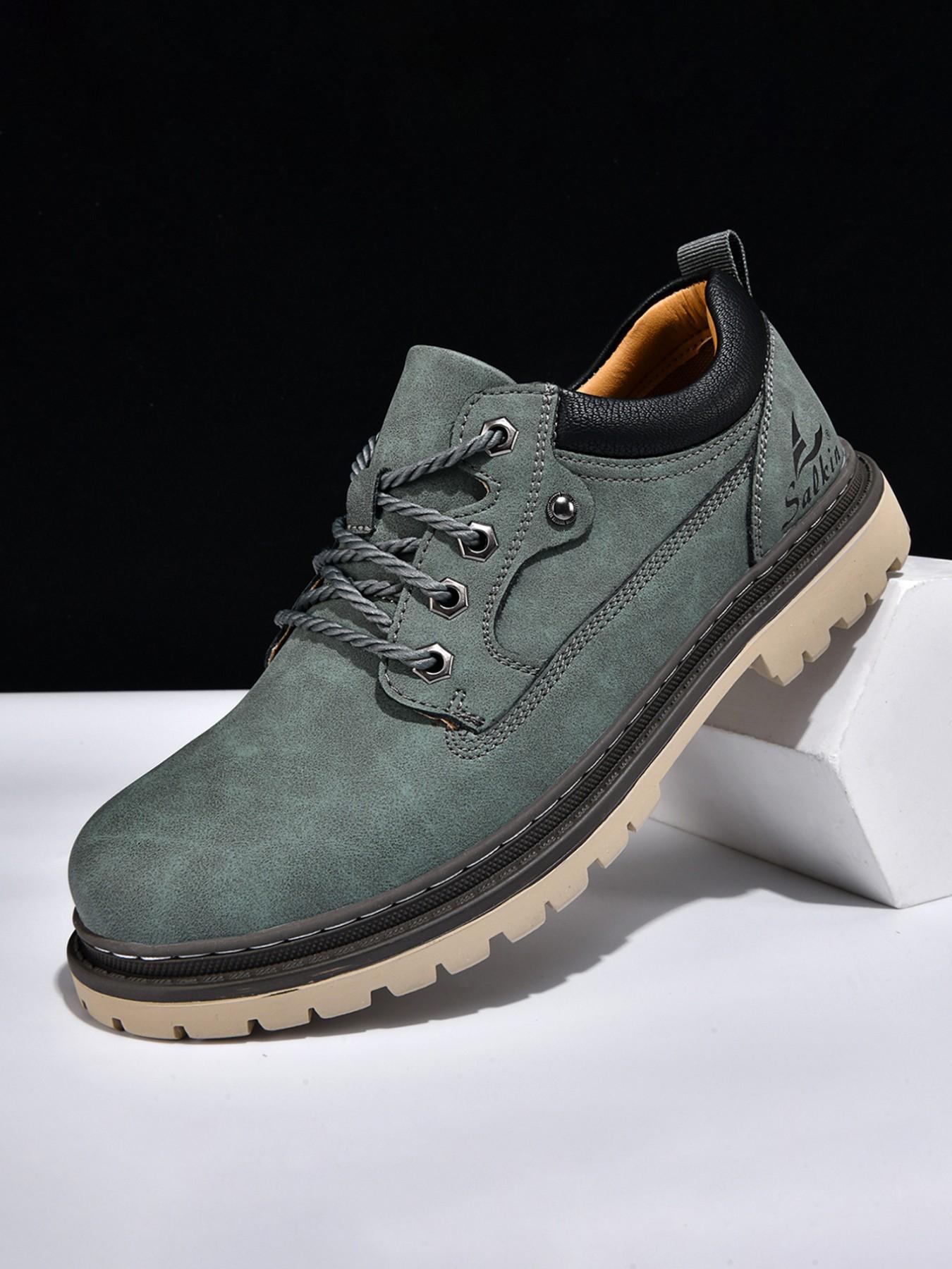 Men's Handmade Casual Boots, Fashionable Lace-Up Low-Top Boots, Suitable for All Seasons Outdoor Hiking and Daily Wear, Thick Sole Comfort