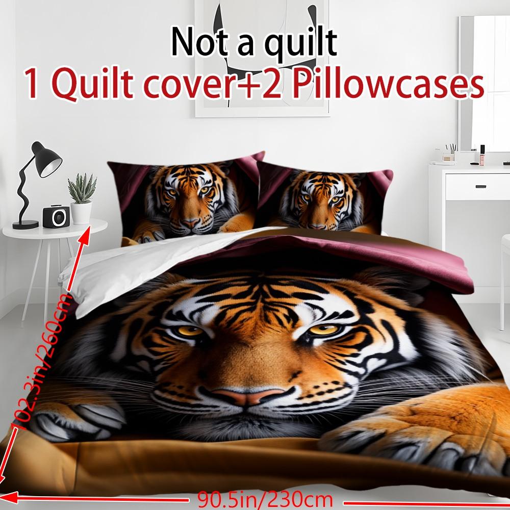 Bedding 3-piece set - 3PCS,orange and purple patterned tiger lying down comforter set (1 comforter cover + 2 pillowcases, filling not included). soft and comfortable, suitable for family bedrooms.