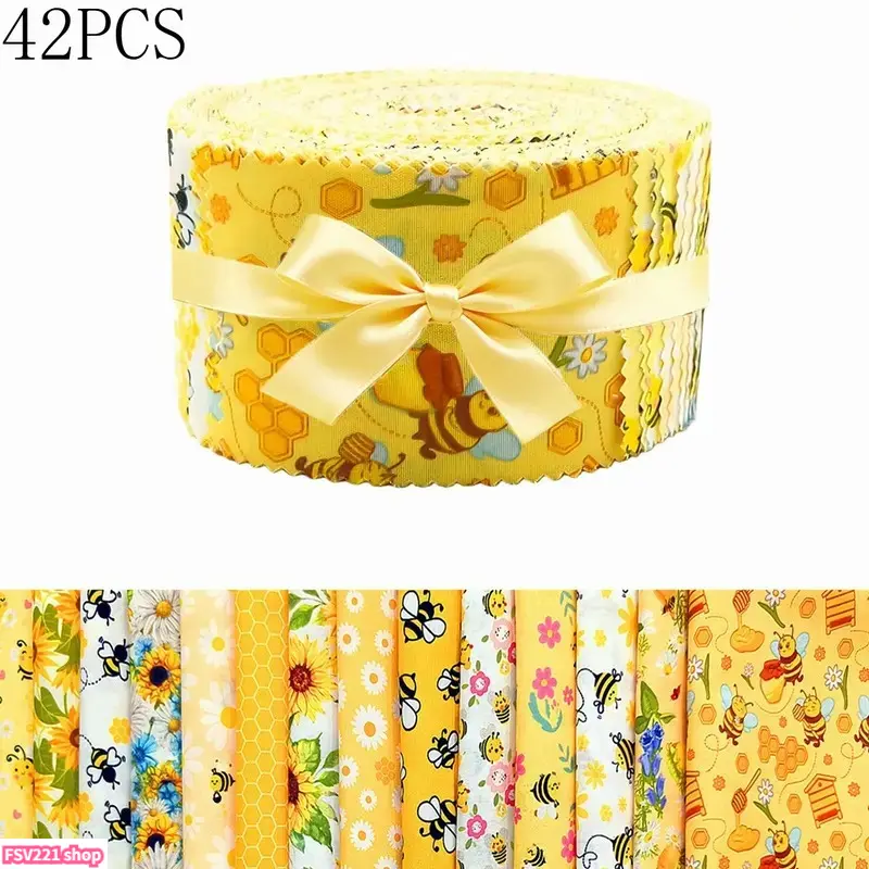 42-Piece Cute Fat Quarter Fabric Bundles - Medium Weight Fray-Resistant Quilting Cloth with Floral Print Nature Motifs, Soft Woven Patchwork Material for Quilt Making, DIY Room & House Decor Craft Projects