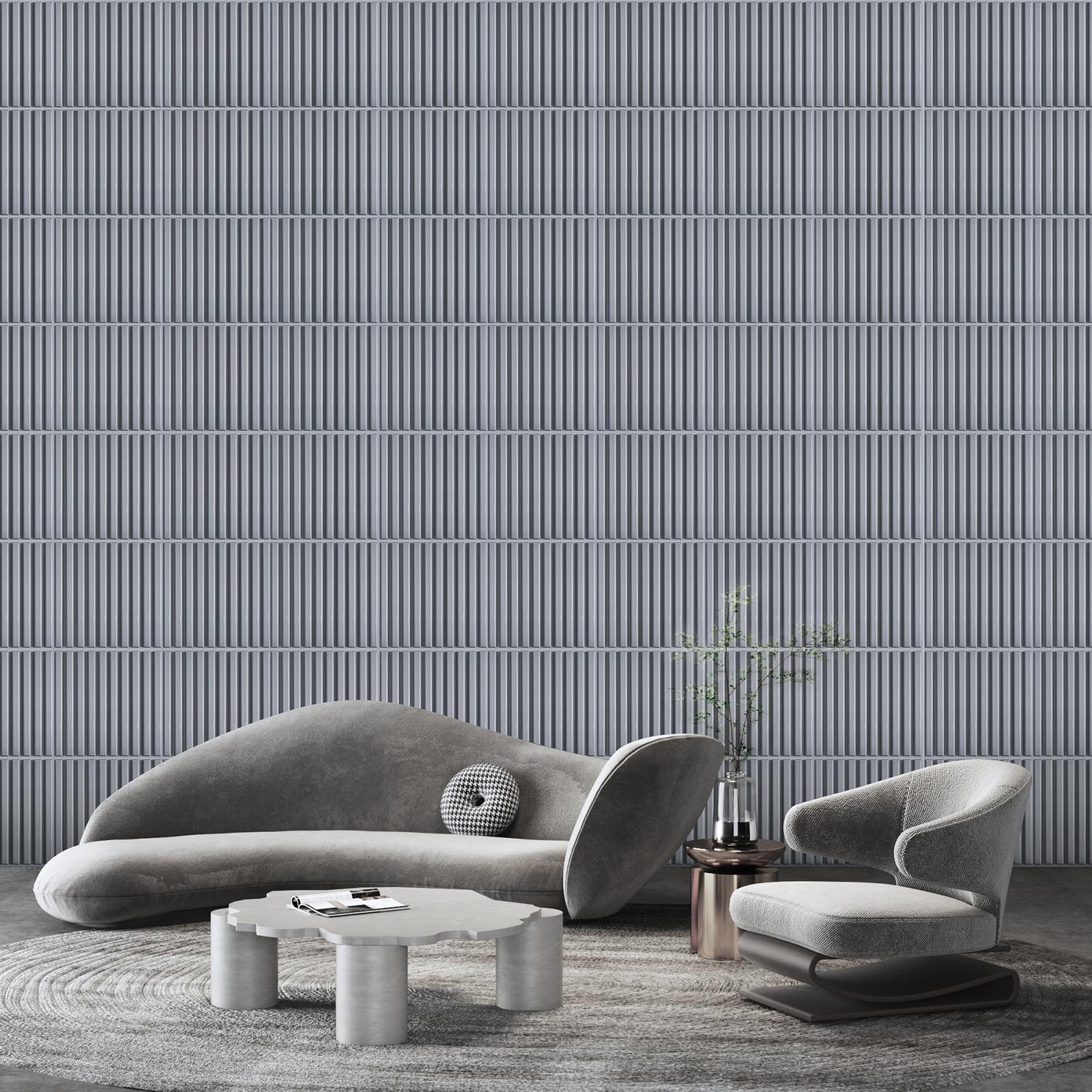 FLOLEOPA 3D Wall Panel Fluted Stripe Design PVC Waterproof Fireproof 11.8x11.8 Inches Decorative Modern Home Interior Vinyl Black for Living Room Bedroom Kitchen Dining Room Backdrop