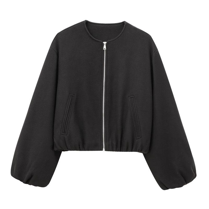 Women's New Oversized Bubble Sleeve Jacket, Zipper Bomber Jacket, Soft Casual Streetwear, Fashion Pilot Jacket, Spring & Fall Outerwear, Long Sleeve
