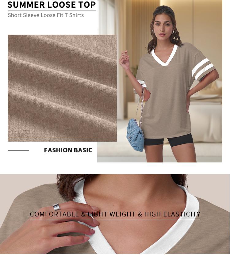 Trendy Queen Womens V-Neck Workout T Shirts Casual Loost Fit Y2K Tops Trendy Clothes 2025