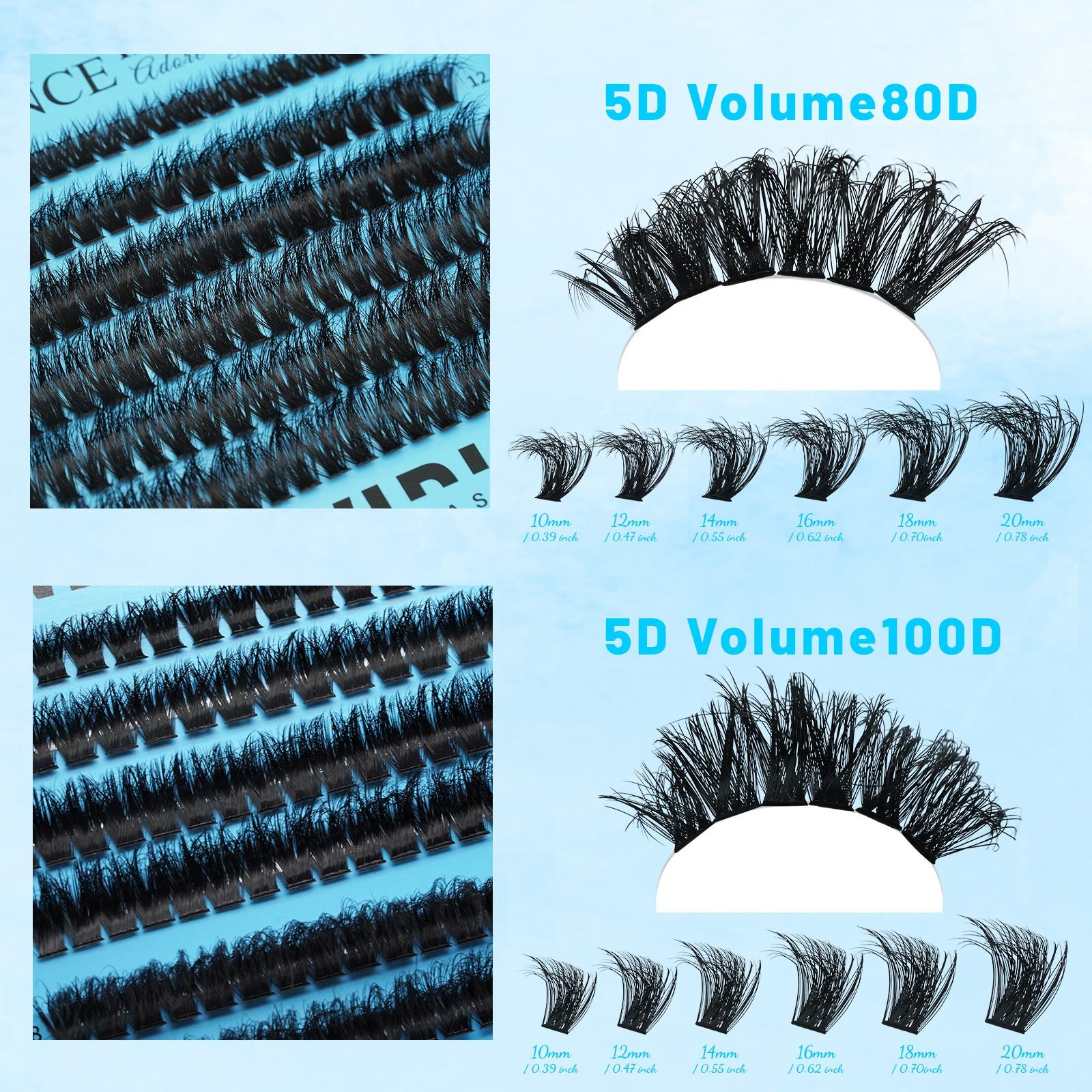ADORANCE Lash Clusters Mixed Length, 408/359/472 PCS D Curl Volume Individual Lashes, Fluffy Wispy Cluster Eyelash Extensions for DIY Application
