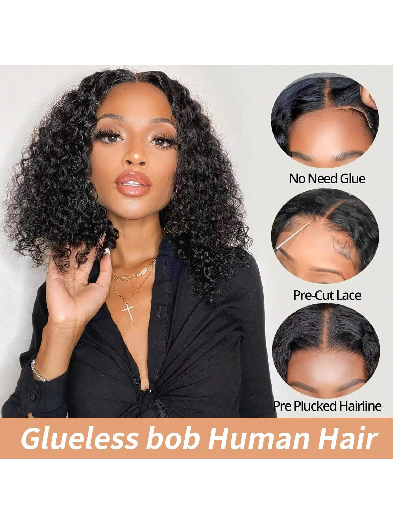 4x4 Wear And Go Glueless Bob Wig Human Hair Kinky Curly Lace Front Bob Wigs For Women Ready To Wear Short Curly Lace Closure Wigs Human Hair Pre Plucked Pre Cut 180 Density Natural Color No Glue Beginner Friendly