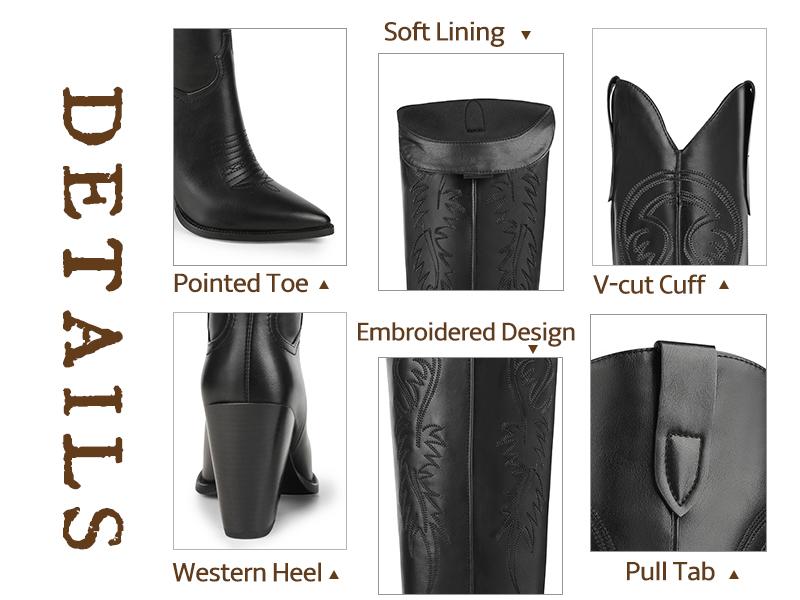 Wetkiss series Women's Western Knee High Cowboy Cowgirl Embroidered Chunky Block Heel Pointed Toes Boots,Women's Shoes,Women's Boots  Footwear #TikTokShopStockUp