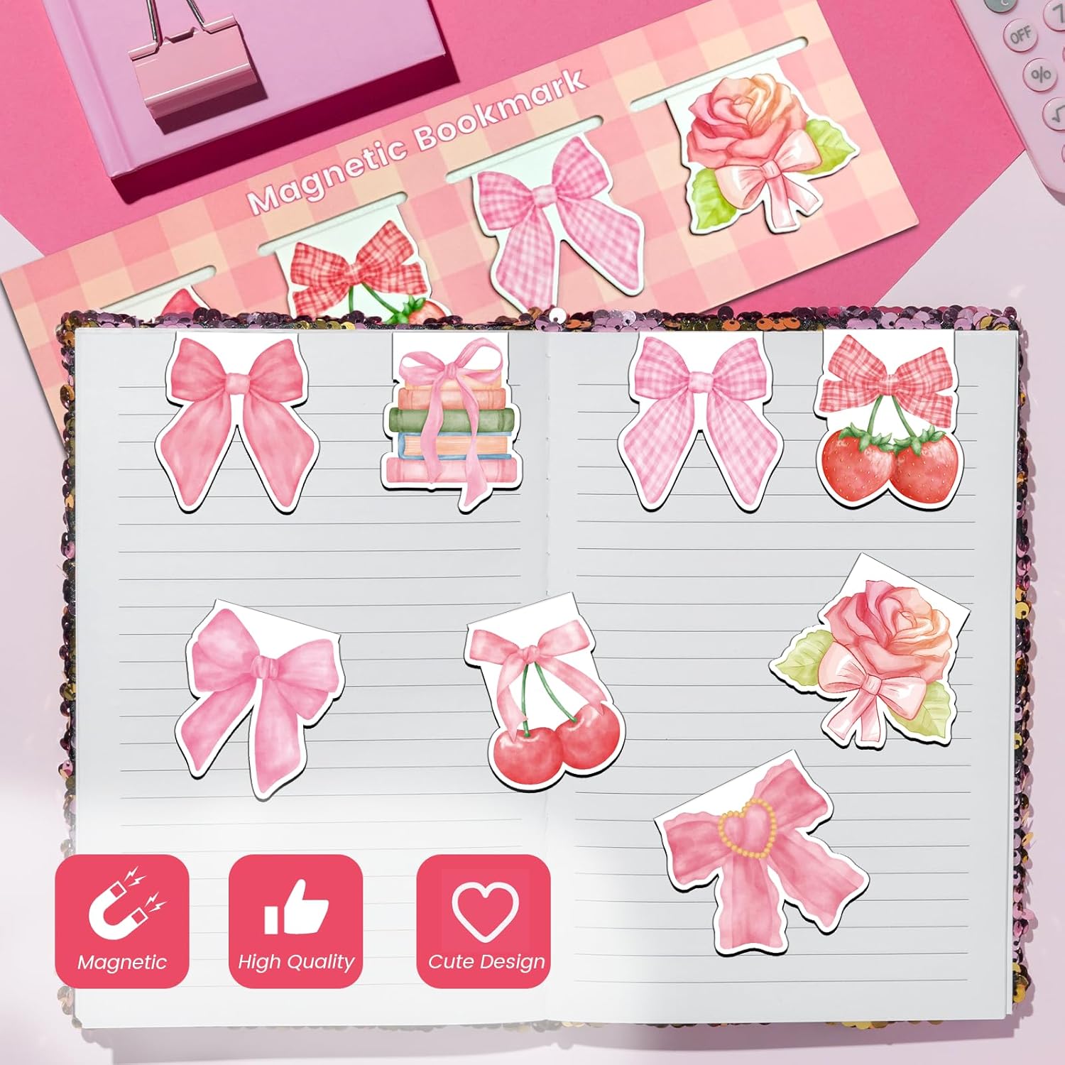 Style  Bookmarks  Bow Book Mark Cute Planner Bookmark Set for Book Lovers Cherry Strawberry  Bookmark Clips  Small Gifts for Reading Women Girly Student Teacher 8 count