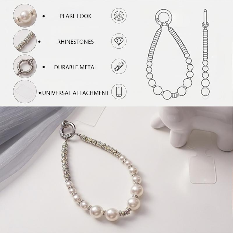 Luxury Pearl & Rhinestone Bag Charm, Sparkling Crystal Faux Pearl Handbag Pendant, Aesthetic Phone Wristlet Keychain Accessory, Perfect Birthday Christmas Valentine's Day Gift for Women Girls, Trendy Bag Decor for Tote Backpack