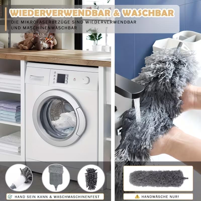 Extra-Long 111" Retractable Microfiber Duster with Stainless Steel Extension Pole - Ideal for High Ceiling Fans & Car Cleaning, Gray, Dusters for Cleaning