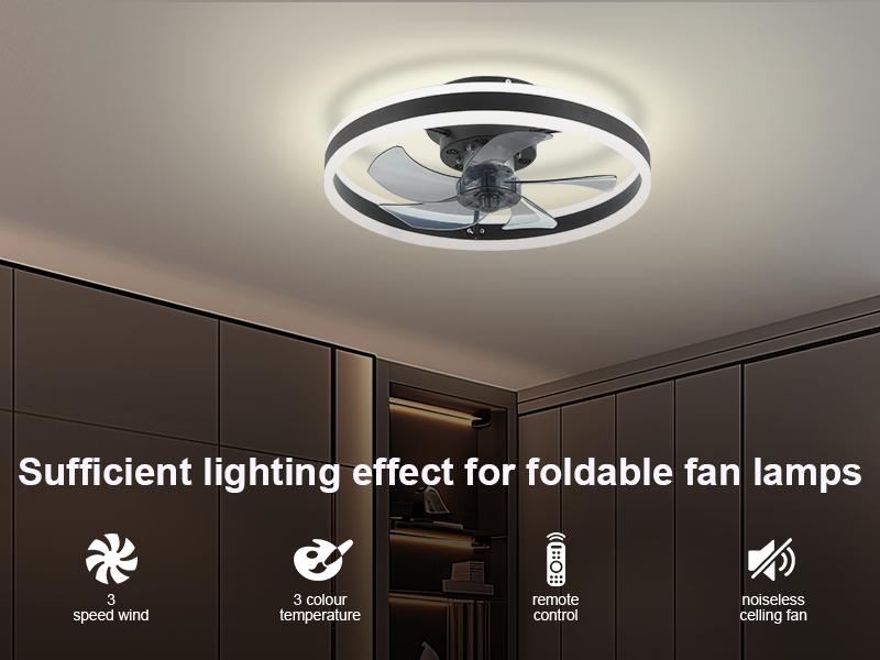 Modern Ceiling Fan with Light and Remote 19.7 Inch Low Profile Flush Mount 6 Speeds 3-Color Dimmable LED Reversible Airflow for Bedroom