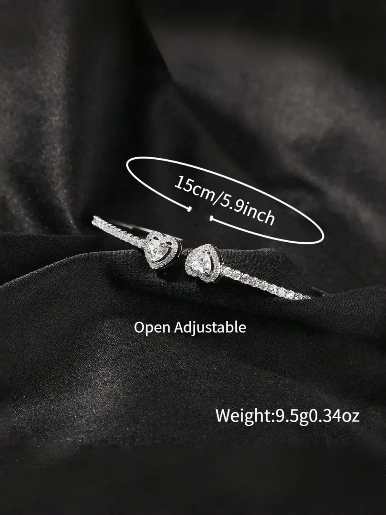 3pc/Set Stainless Steel 18K Gold-Plated Zirconia Heart Bangle, 14K Gold Copper Zirconia Open Cuff Bracelet, Fashion Women's Daily Wear Holiday Gift Set, Elegant Heart-Shaped Zirconia-Studded Bracelet, Stack Bangle, Jewelry Bracelets