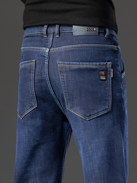 Men's Thickened Winter Fleece Jeans, Loose Straight Leg High Waist Casual Elastic Pants, Warm Long Denim Trousers for Fall & Winter