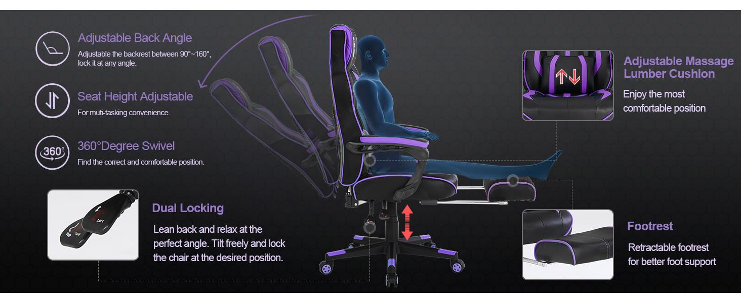 【Black Friday Special】High-end Multifunctional Adult Gaming Chair with Footrest, Reclining Computer Chair, Adjustable Height Massage Feature, Gaming Chair, Large High-Back Gaming Chair, Ergonomic Heavy-Duty Computer Gaming Chair, Supports 300 lbs V3009A