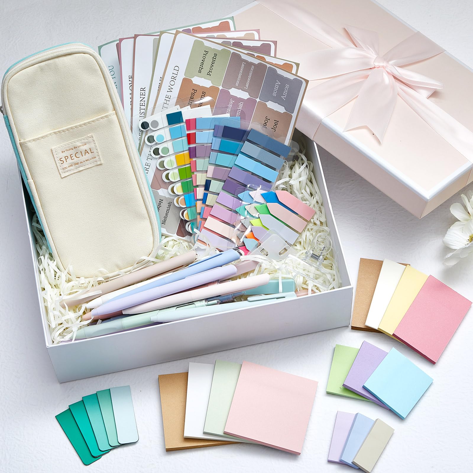 73pack Bible Journaling Kit for Christian with Pencil Case Highlighters Marker Gel Sticky Note Index Labels Pens Tabs Clips Aesthetic Annotation Kit for Bible Study, Bible Study Supplies School Stationery Easter Gift for Christian Women Teenagers Student