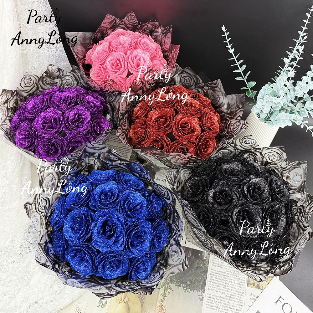 Sparkling Rose Bouquet, No Assembly Required, Valentine's Day Wedding Anniversary Engagement Eternal Artificial Roses, Birthday Gift, Vibrant Faux Flowers