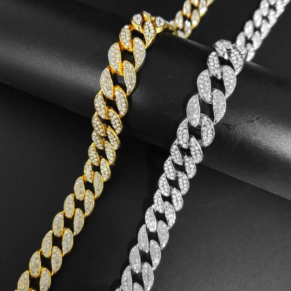 Luxurious Unisex 304L Stainless Steel Hip-hop Cuban Anklet,Bracelet Fashionable Full Cubic Zirconia Ankle Chain Exquisite Shiny Bracelet Personalized Golden/Silvery Cuban Chain Vacation Travel Beach Bracelet Jewelry