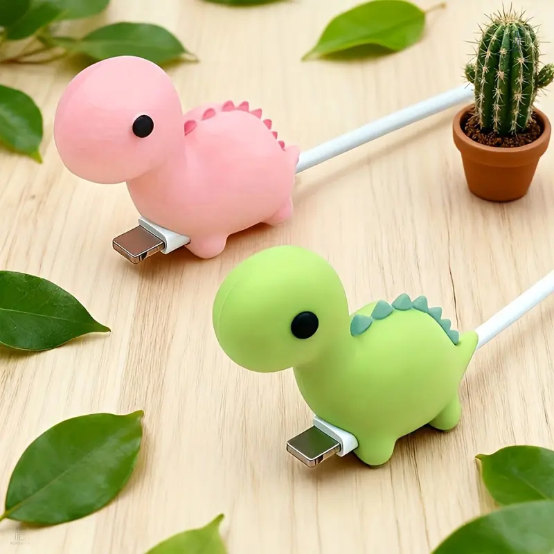 Cute Green Dinosaur Silicone Cable Protector - Anti-Break Charger Cord Saver for Cellphone, Mobile, Smartphone Electronic Data Cables, Protection Tip & Port Cover for Daily Use