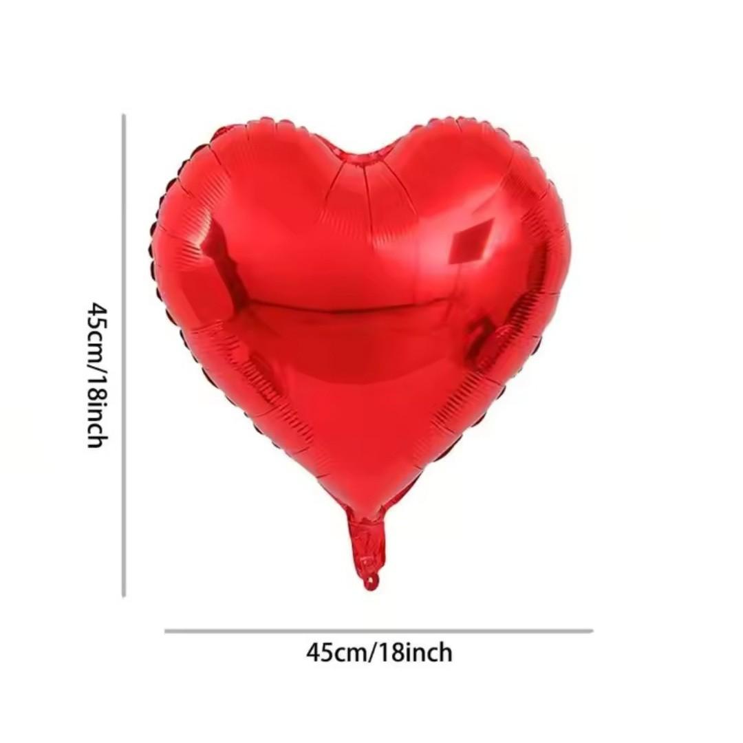 Valentine's Day Balloon Decoration Set, Heart Aluminum Foil Balloons with Love Banner and Rose Petals, Romantic Proposal Room Decor