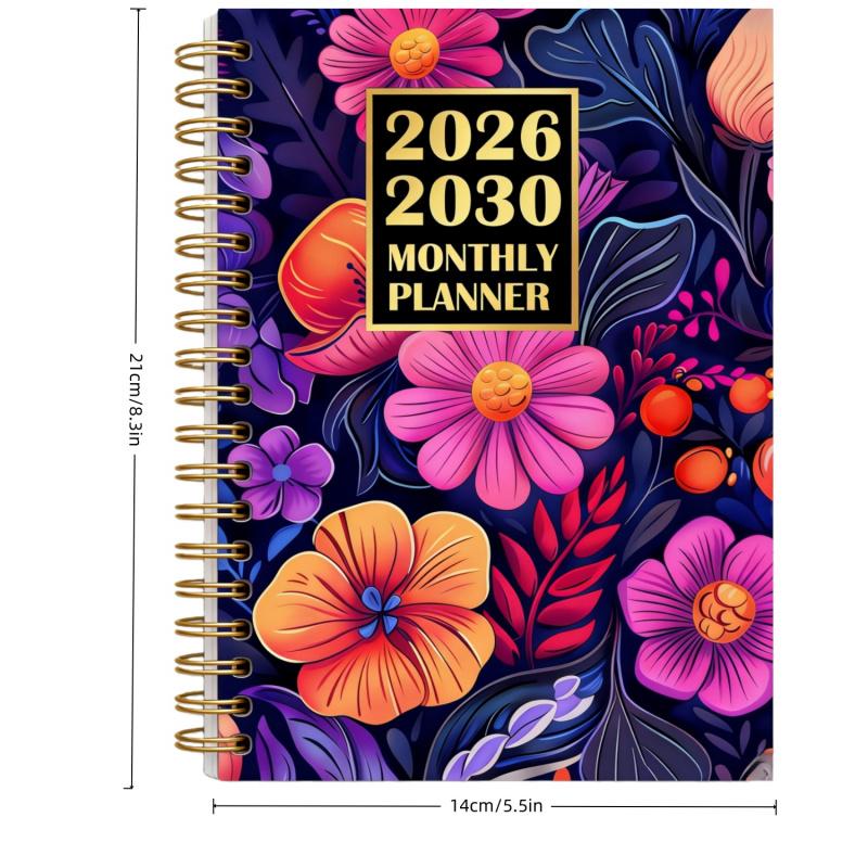 2026-2030 Monthly Planner/Calendar - January 2026 to December 2030, 5-Year Monthly Planner, Large Purple Flower Theme Cover Design Notebook, Yearly Calendar Planning, Monthly Tabs, 60-Month Calendar, 5.5 x 8.3 inches, 71 Sheets/142 Pages Thick Paper, Elas