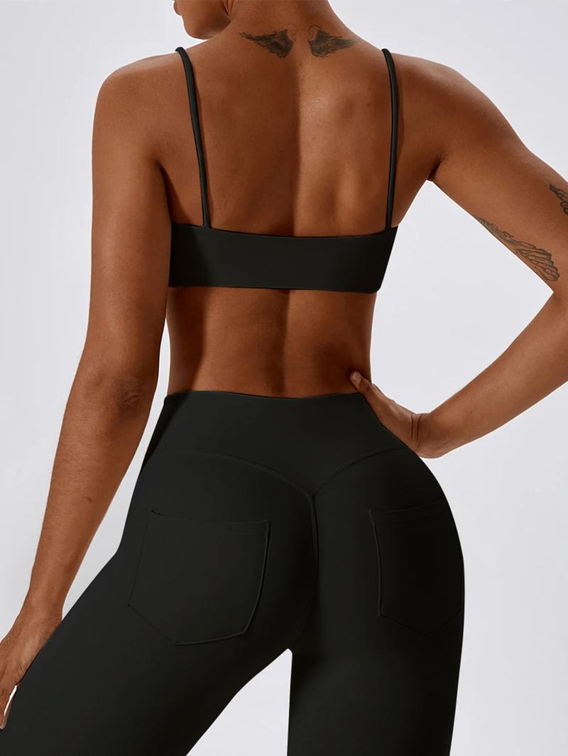 Women's Solid Wireless Sports Bra Set, Sporty Breathable Comfortable Bras, Ladies Sportswear for Yoga Gym, Sports Activewear Set