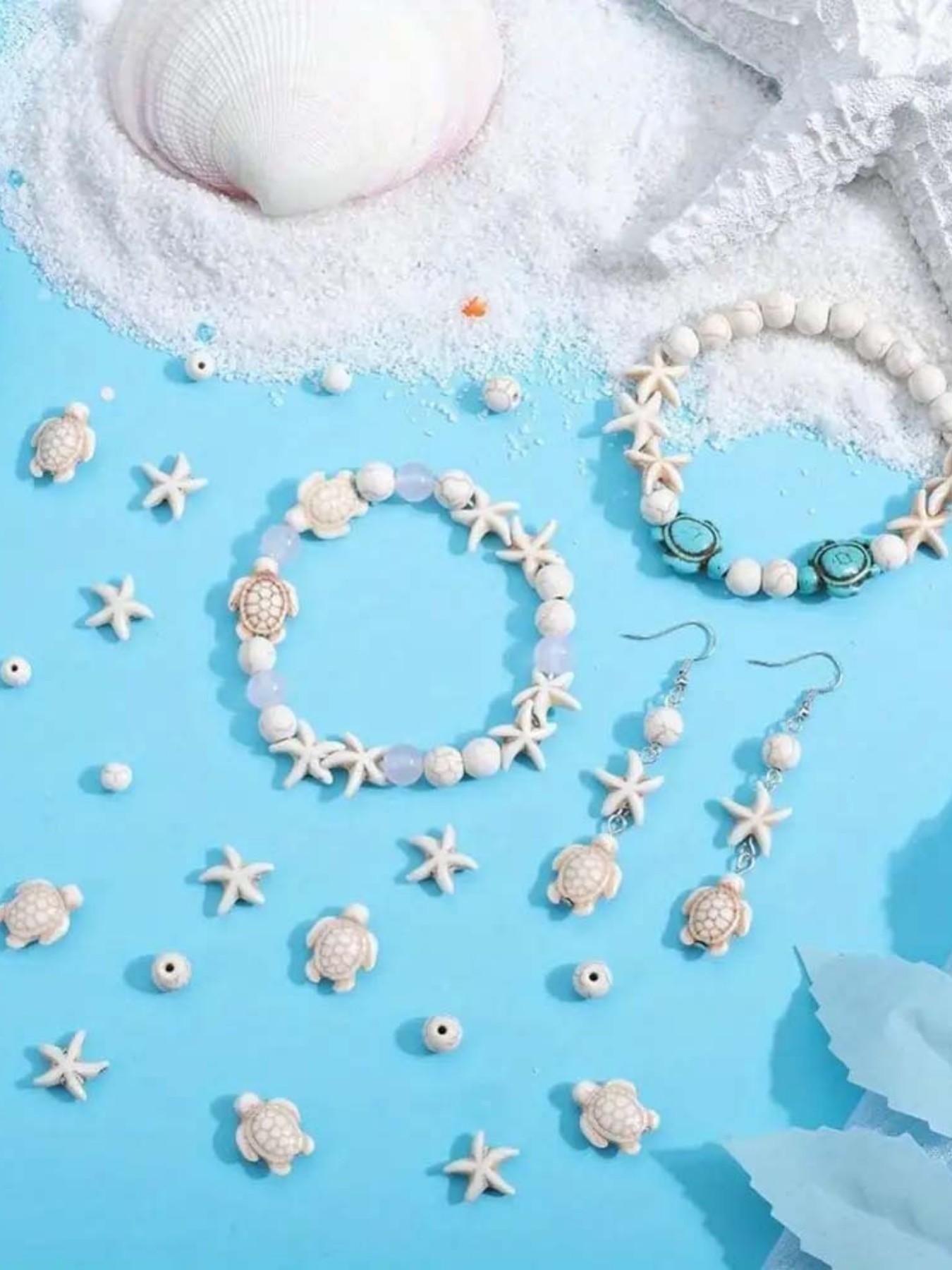 200 Pcs Turtle Beads Starfish Acrylic Turquoise Beads, DIY Craft Supplies, Ocean Theme Decorative Beads, Durable Material