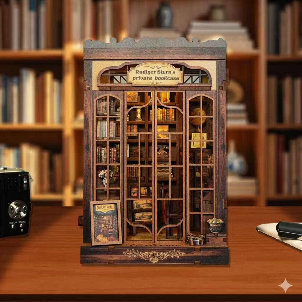 Vintage Miniature Library DIY Book Nook Kit - Dark Academia Aesthetic Bookshelf Insert - Retro 3D Wooden Puzzle Dollhouse - Perfect Gift for Book Lovers & Home Decor