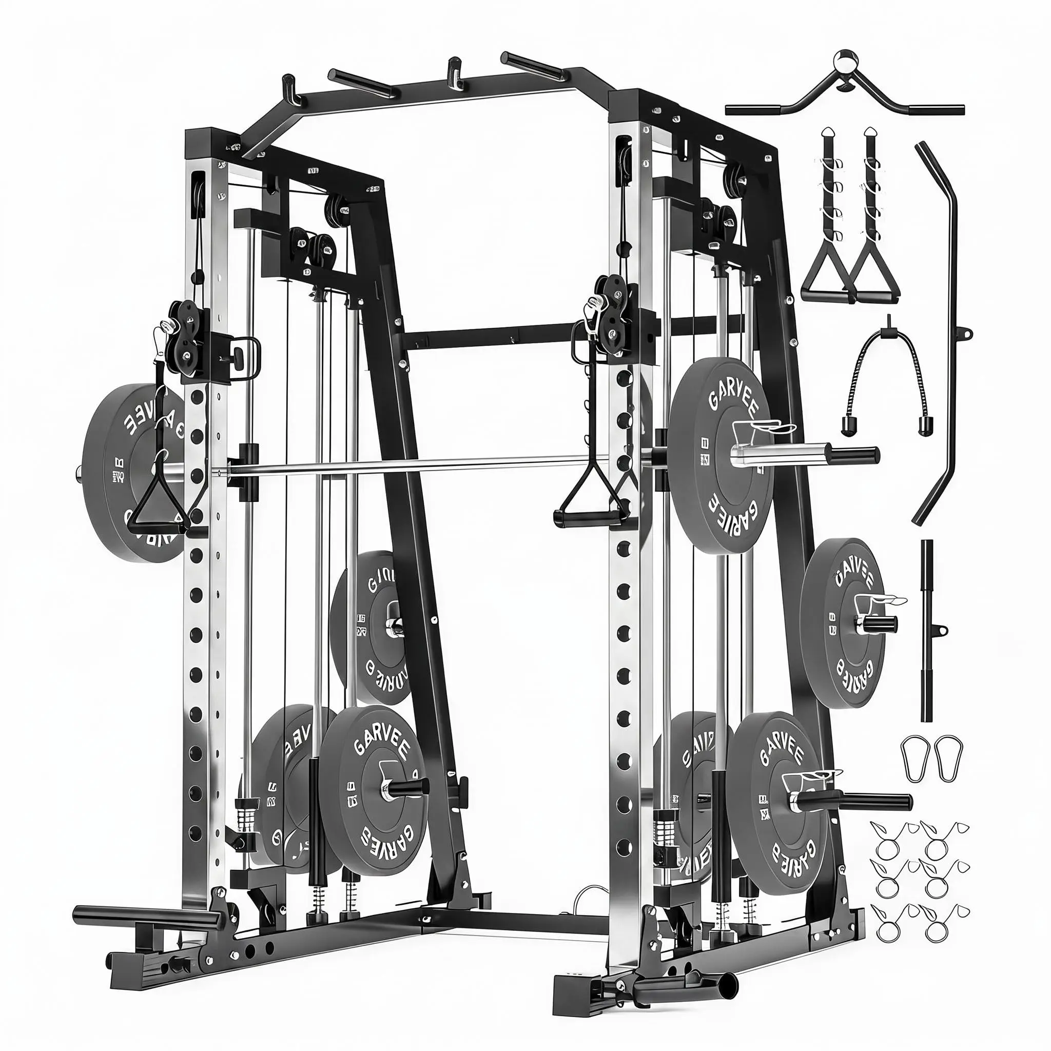 Garvee Smith Machine Home Gym Setup, 2000LBS Multi-Function Metal Frame Squat Rack with Smith Bar - Weight Lifting Strength Training Equipment for Comprehensive Workouts