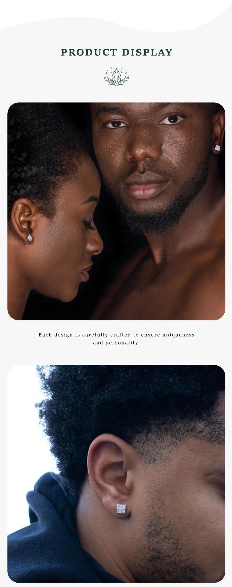 Unisex Street Hip-Hop Square Stud Earrings｜98pcs Synthetic Moissanite & 925 Sterling Silver – Bold & Bright