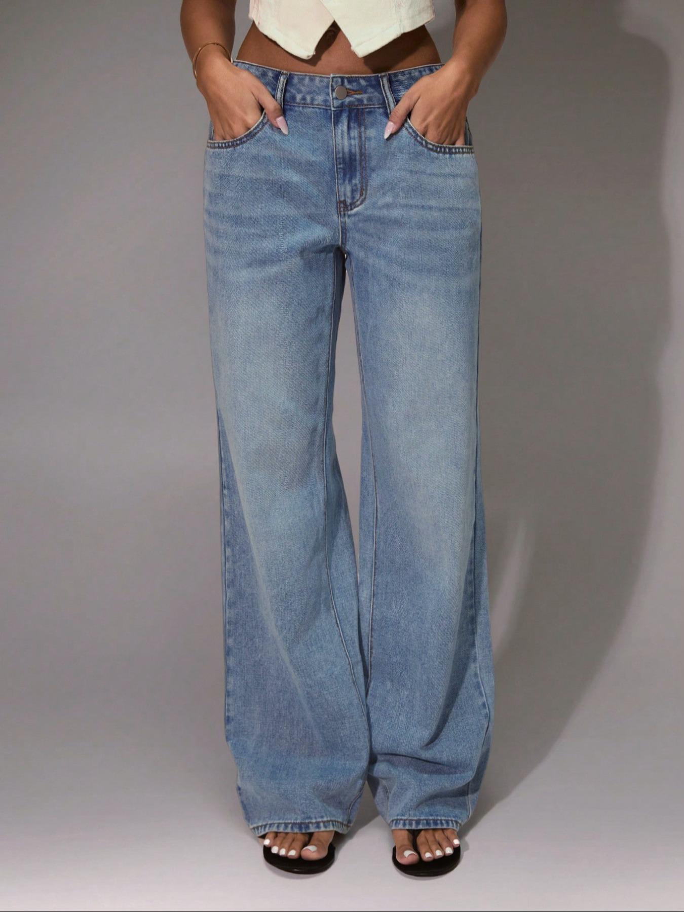 Women's Elastic Stretchy Comfortable Wide Leg Jeans, Trendy Versatile Casual Fashion Denim Jeans, Fitted Plain Style for All Seasons