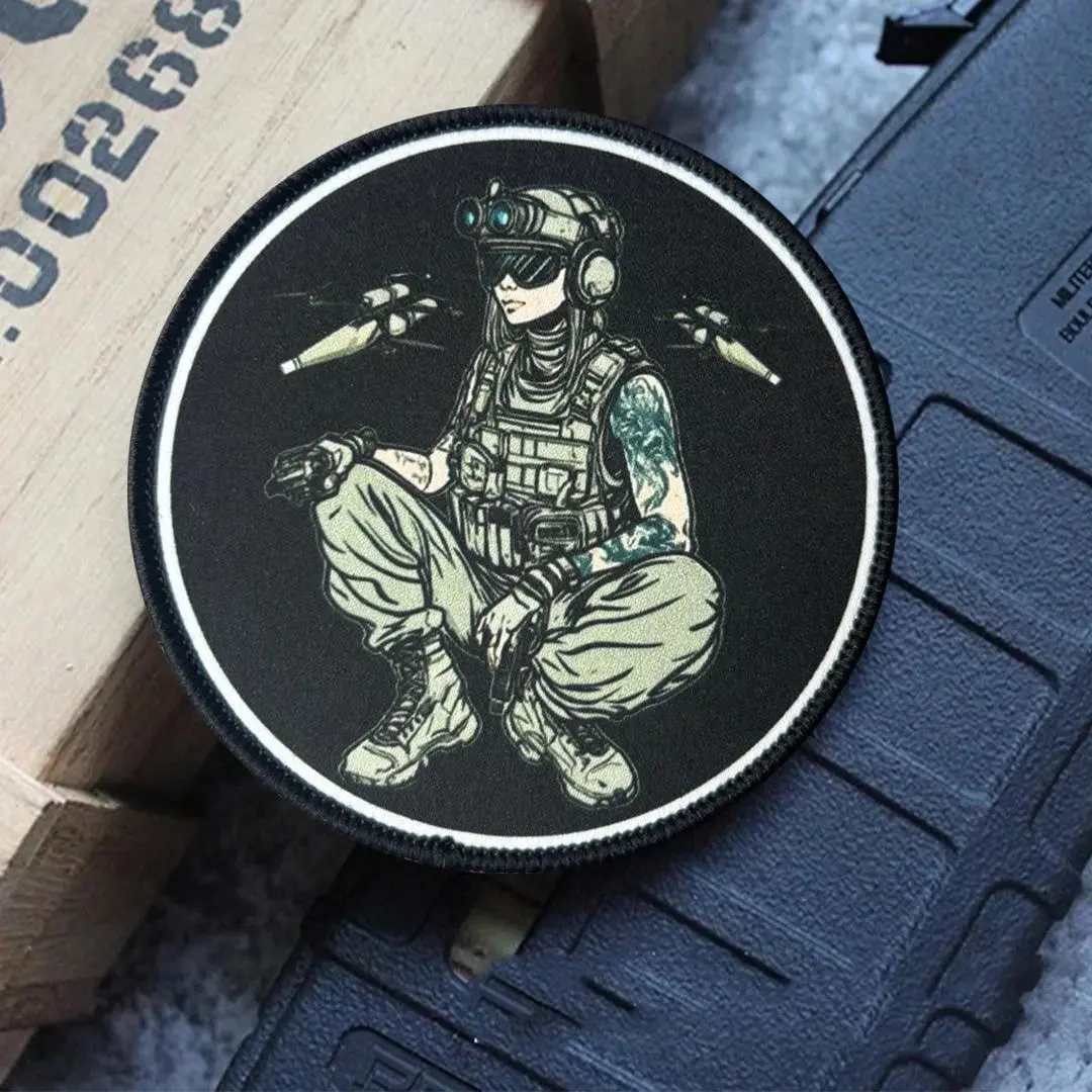 Sci-Fi Cyberpunk FPV Gamer Printed Patch Action Comic Waifu Morale Badge Hook Loop Sewing Applique for Laptop Backpack