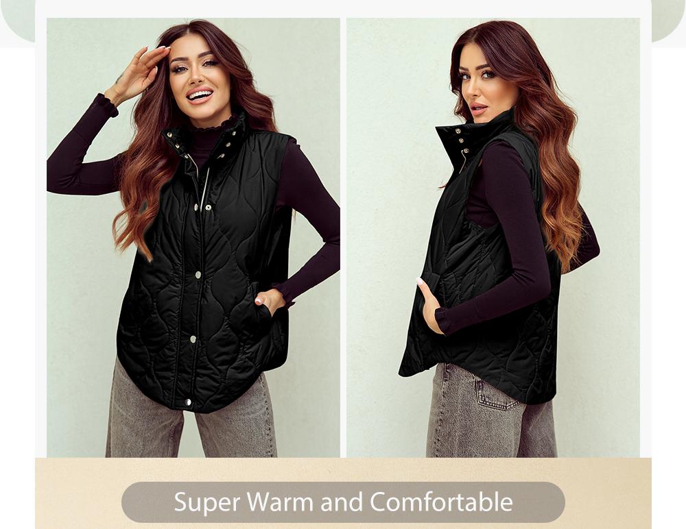 EVALESS Women's Casual Puffer Vest Oversize Lightweight Quilted Jacket Button Zip Up Stand Collar Sleeveless Coat Outerwear 2026 Fashion Green Cozy Boyfriend-Style Winter Outfits