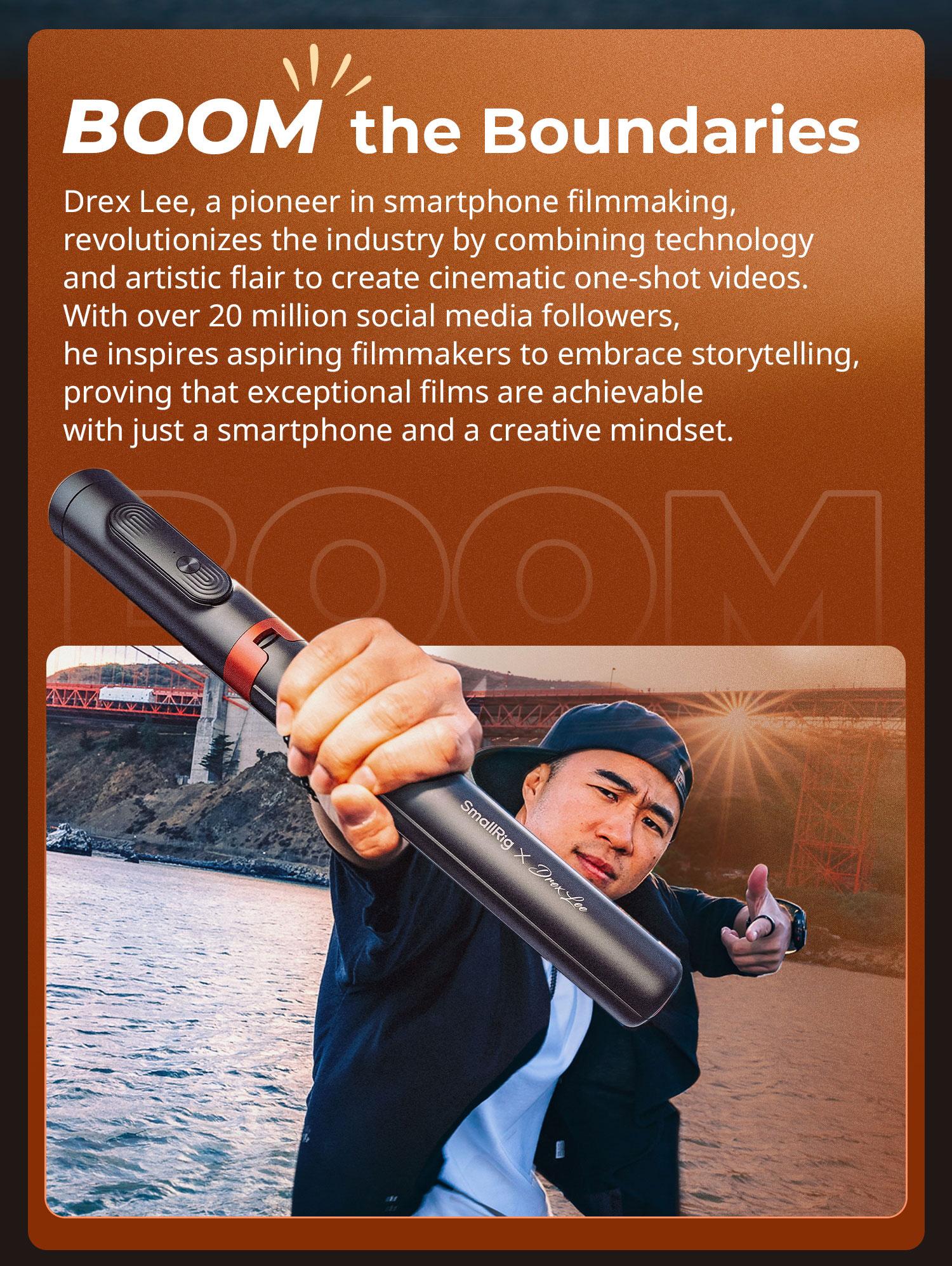 SmallRig x Drex Lee Boom Selfie Stick ST30 Lite,one-click opening tripod,Lightweight All in One Phone Tripod Integrated with Wireless Remote Compatible with All Cell Phones for Selfie/Video Recording/Photo/Live Stream/Vlog