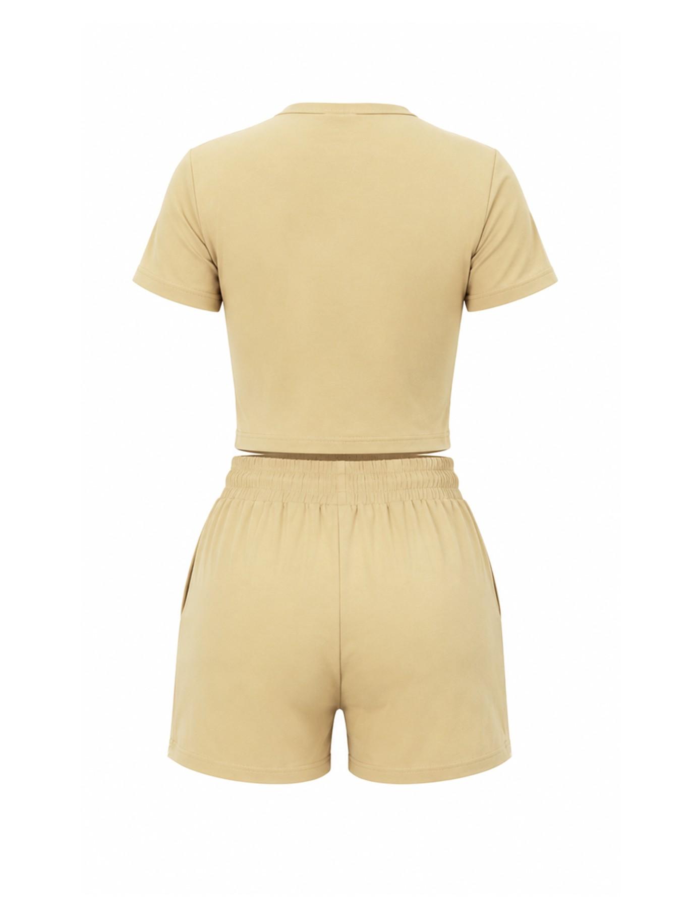 Women's Summer Casual 2-Piece Set Clothes, Short Sleeve Button-Up Top, High-Waisted Drawstring Shorts, Comfortable Slim Fit, Daily Wear, Matching Shorts Set