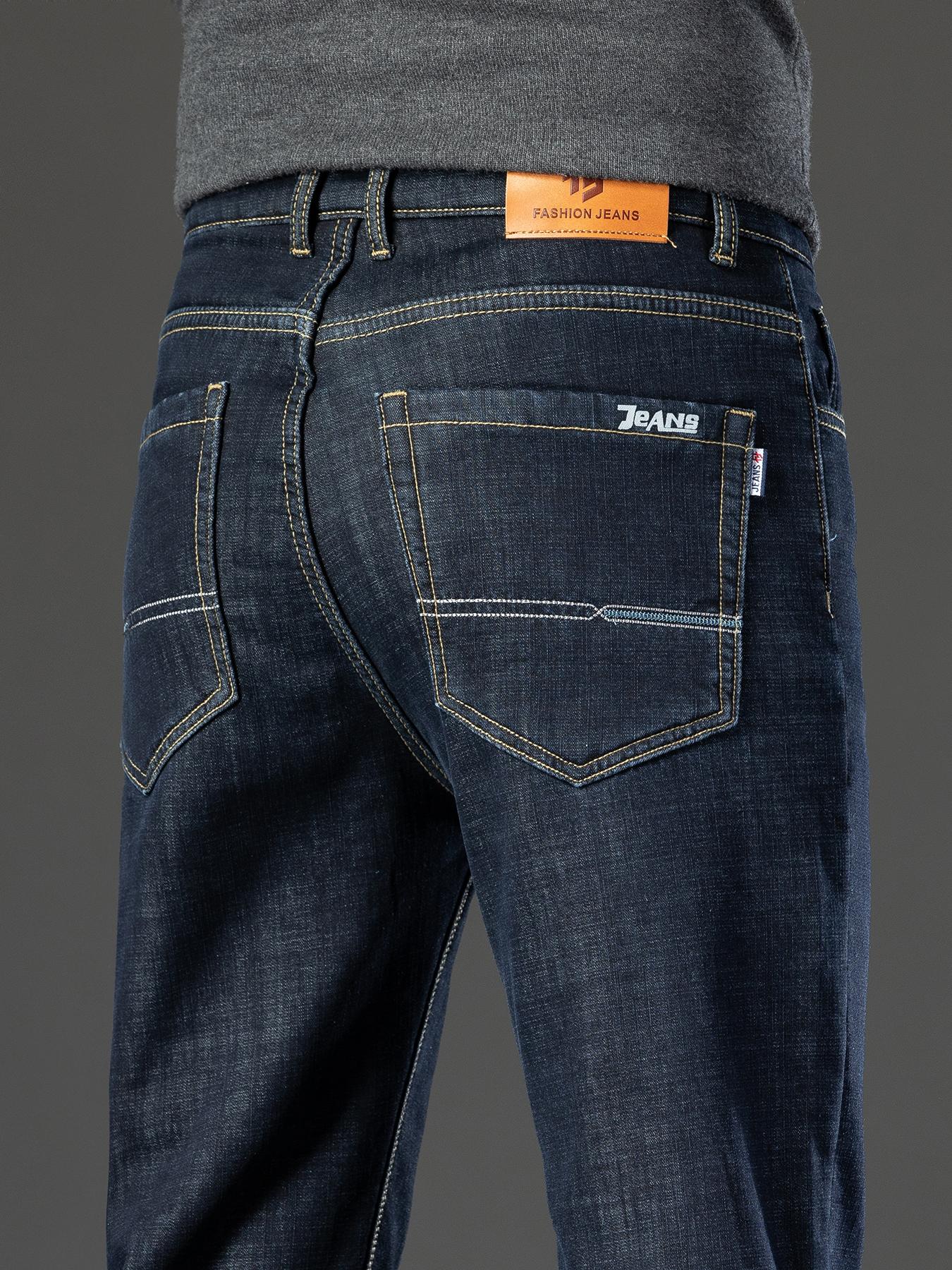 Men's Fleece Lined Denim Jeans, Winter Loose Straight Leg Warm Casual Pants, Thickened Thermal Comfortable Men's Clothing