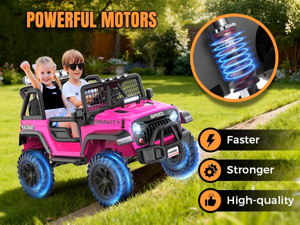 Hikole 24V Electric Jeep Car for Kids with Parent Remote, Power Ride on Wheels, Kid Cars to Drive for Boys Grils w/LED Lights, Bluetooth, 3 Speeds, Music & Horn
